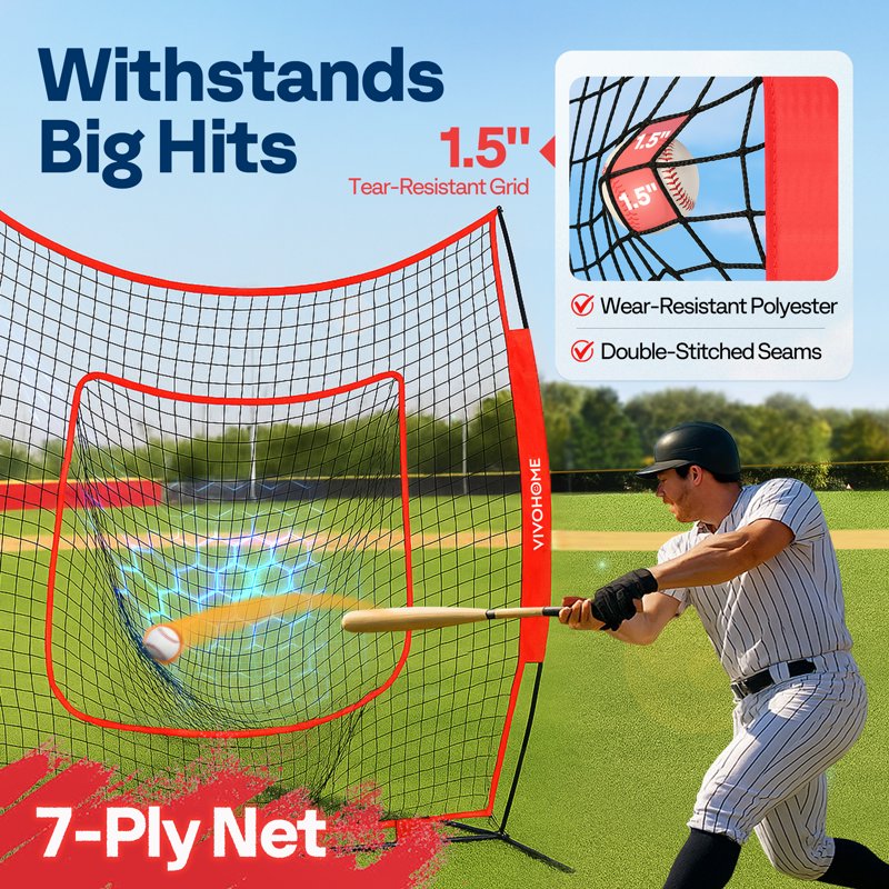 7 x 7 Ft Baseball Softball Practice Net with Carry Bag & Ground Nails