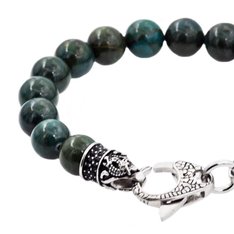Men's Green Apatite Beaded Bracelet - Stainless Steel 8.5 Inch
