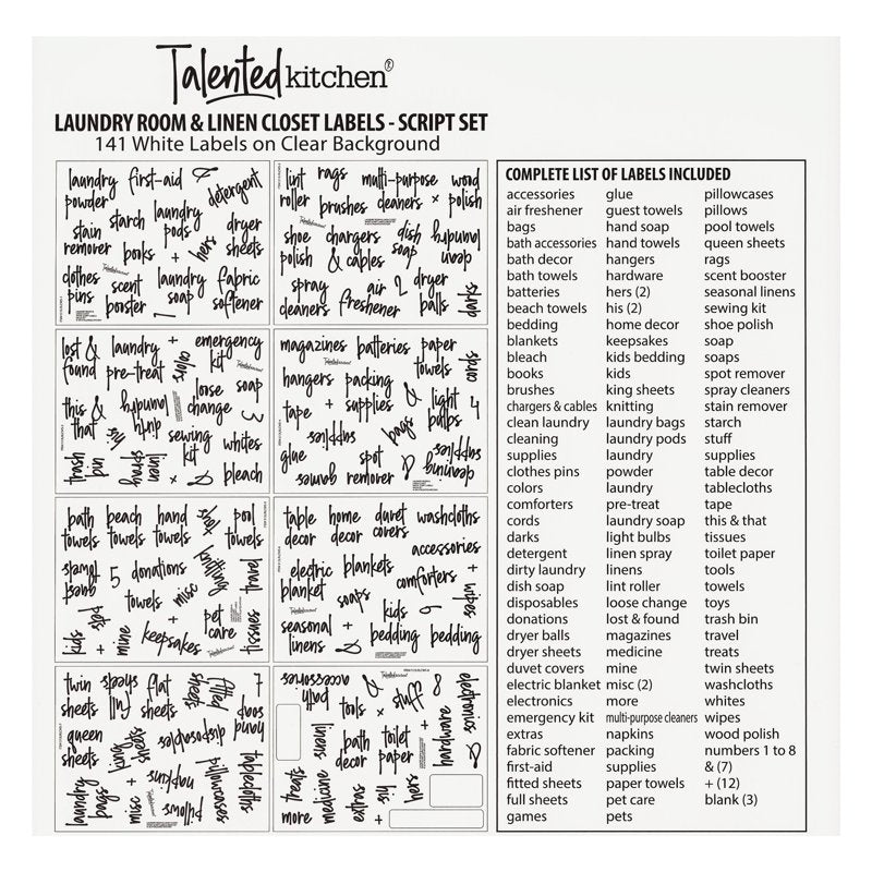 Preprinted Laundry Labels for Jars & Containers - White Script Stickers, Water-Resistant