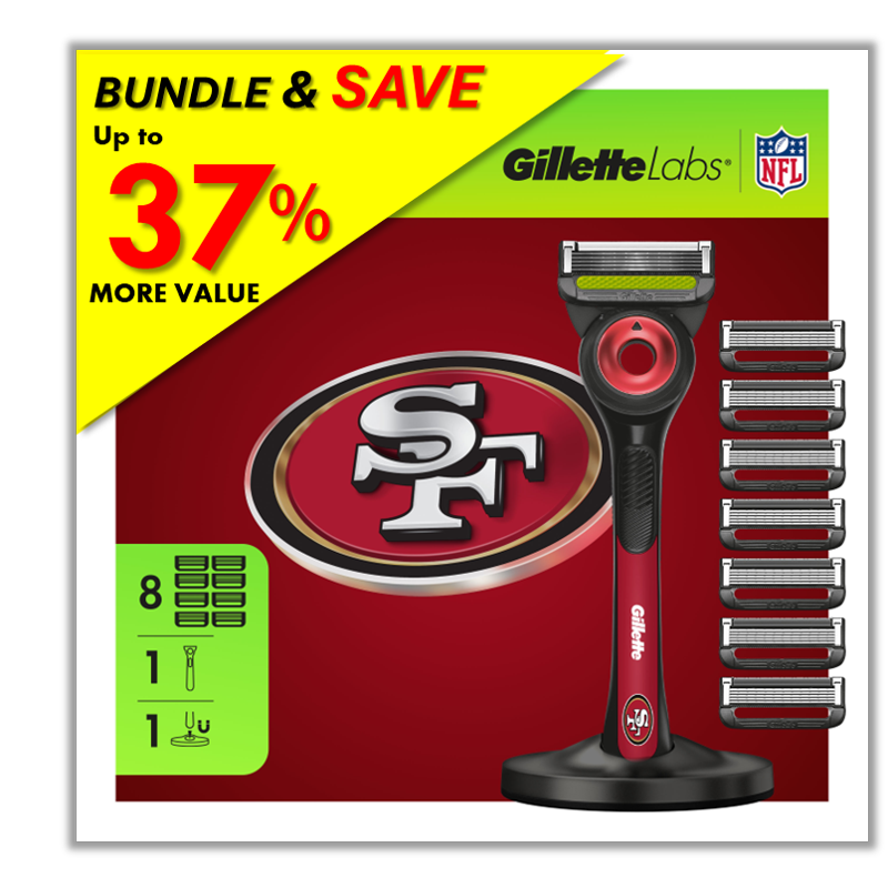Gillette Labs 49ers Gameday Razor Bundle with Blade Refills & Magnetic Stand