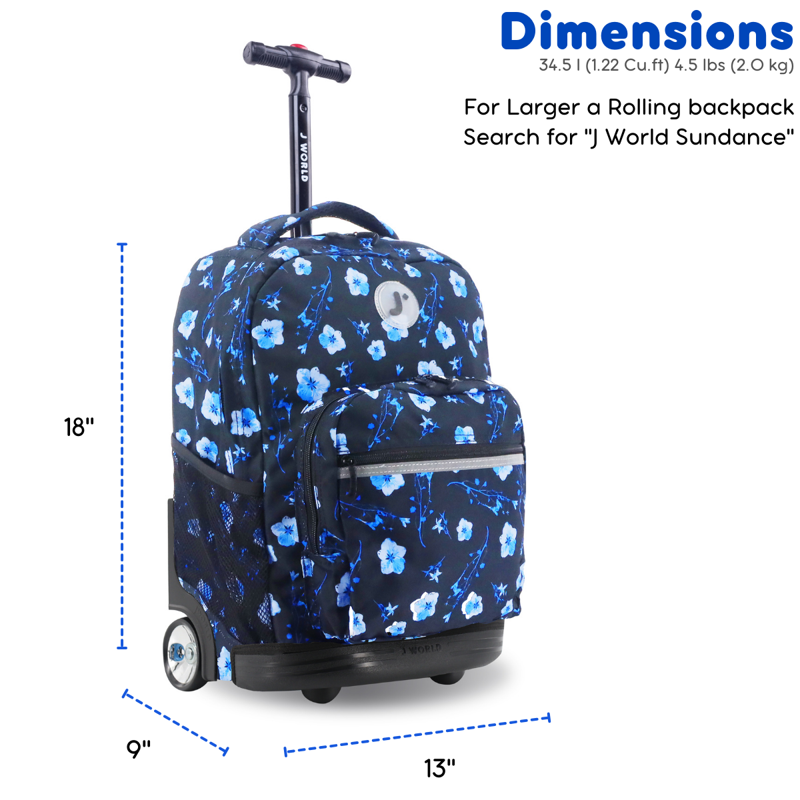 Girls 18-Inch Rolling Backpack for School and Travel - Night Bloom
