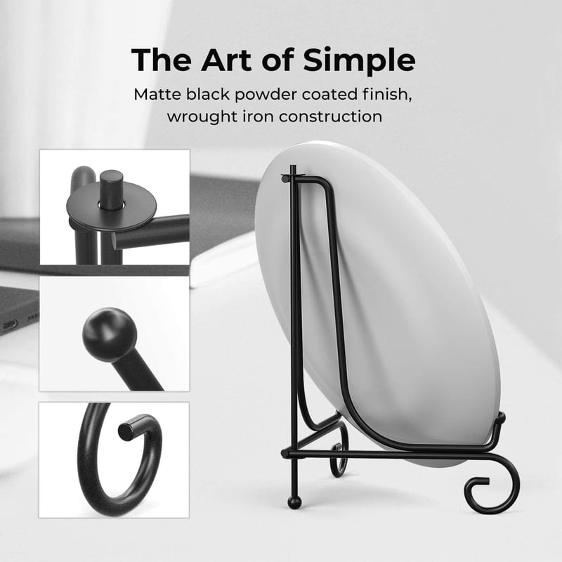 Set of 6 Black Iron Plate Stands for Display - 4, 6 & 8 Inch Decorative Metal Holders