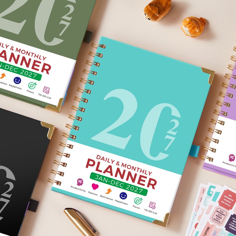 2027 Daily & Monthly Planner with Ruler and Tabs, Spiral Hardcover Calendar Book