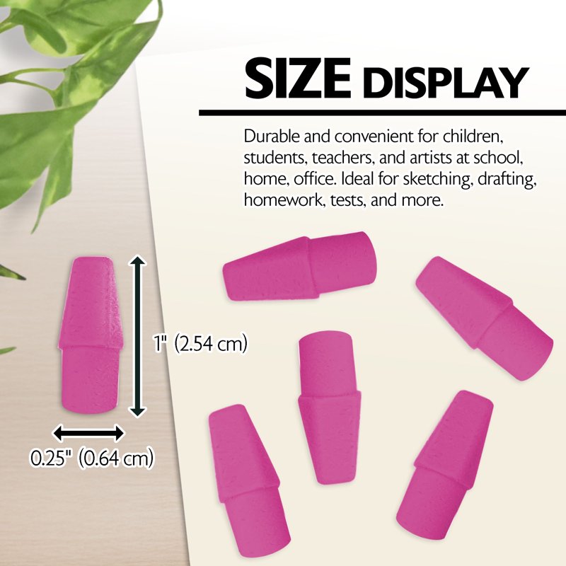 Pink Pencil Top Eraser Caps Latex-Free PVC-Free 12 Pack for Standard Pencils