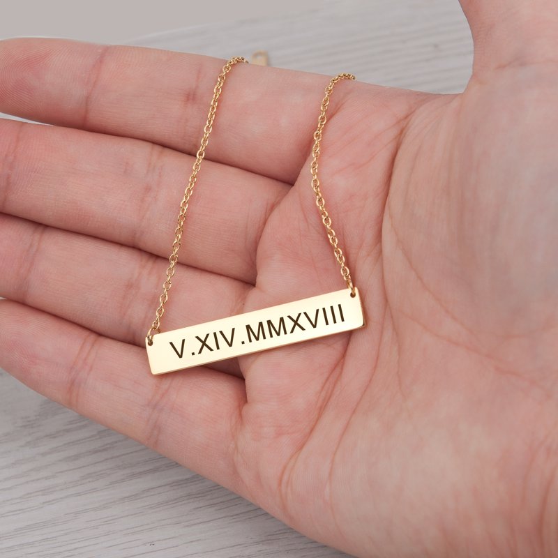 Personalized Gold & Silver Name Necklace with Roman Numerals Custom Gift for Mom