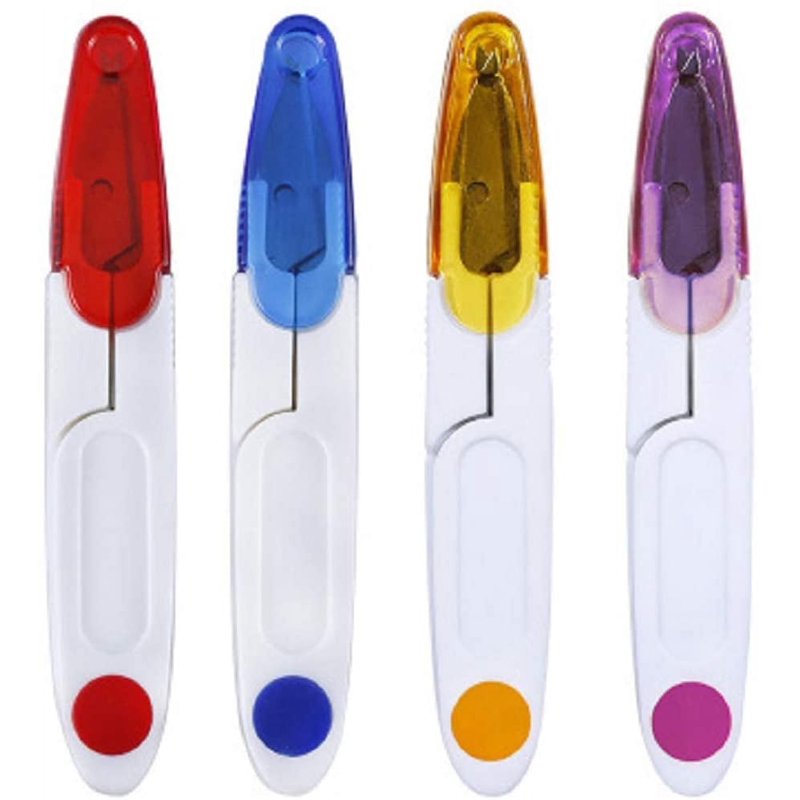 4 Pack Mini Portable U-Shaped Sewing Scissors with Safety Covers for Cross Stitch Crafts