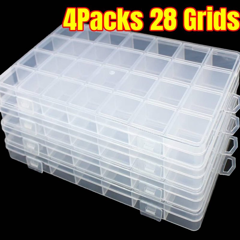 28-Grid Bead Organizer Plastic Storage Box Set with Fixed Dividers - Jewelry & Craft Supplies