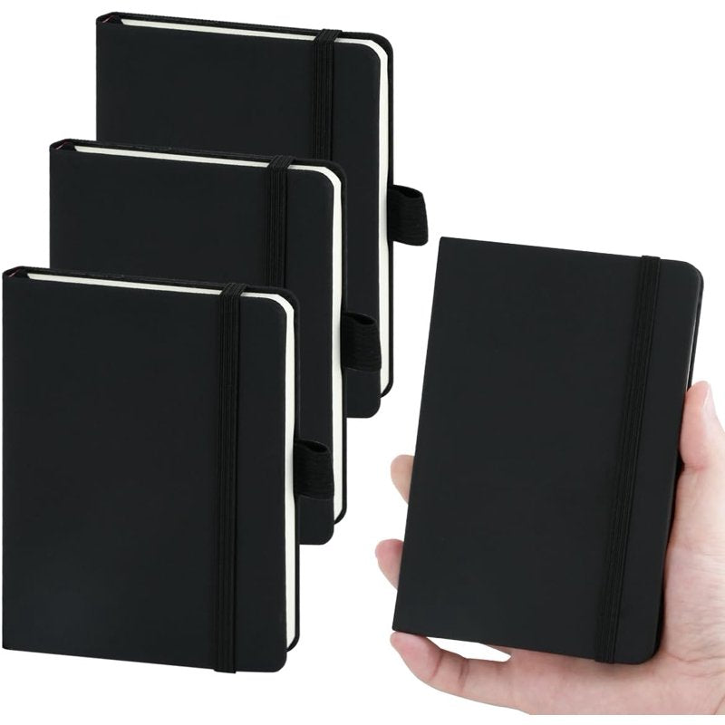 Mini Hardcover Notebook Set with Pen Holder - 4 Pack A6 Pocket Journals, Lined Pages, Waterproof Cover