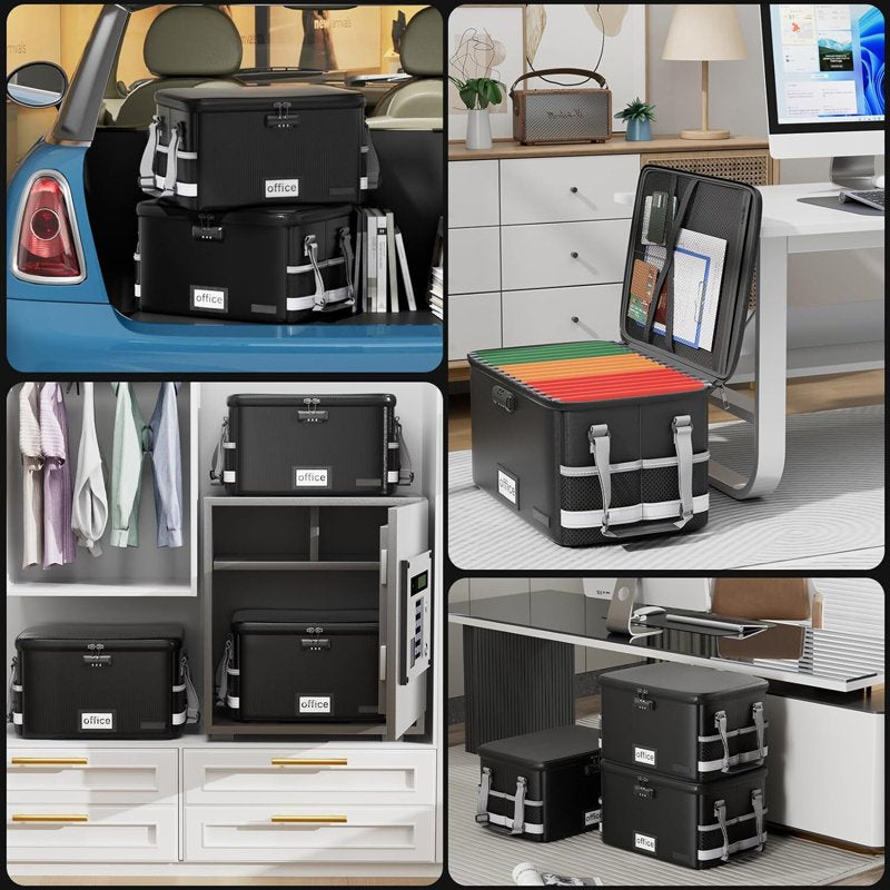 Fireproof Document Storage Box with Lock Waterproof Safe Organizer - Black