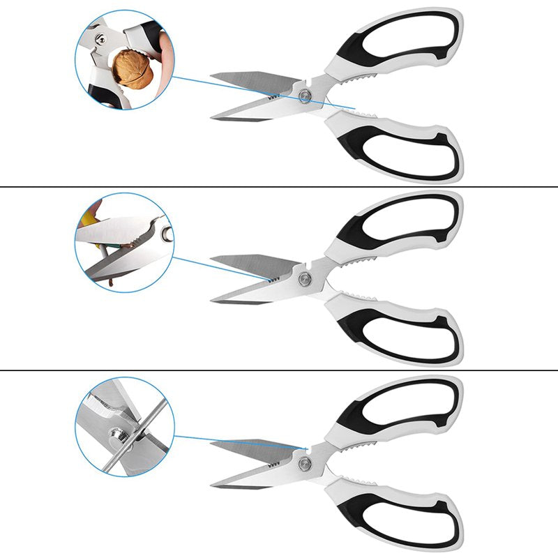 Jonce 8 Inch Heavy Duty Scissors - Ultra Sharp Serrated Stainless Steel with Protective Cover, White