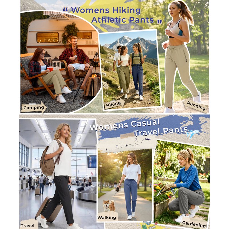 Women's Quick Dry Cargo Joggers - Lightweight Athletic Hiking Pants
