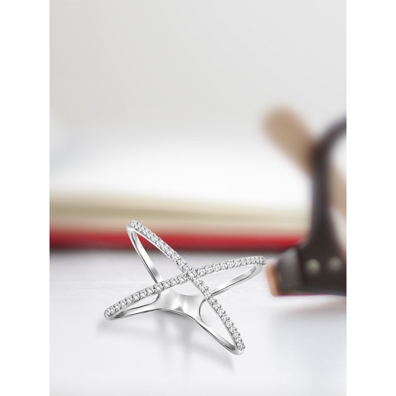Sterling Silver 1/7 Carat White Diamond Cross Ring – Hypoallergenic Elegant Jewelry