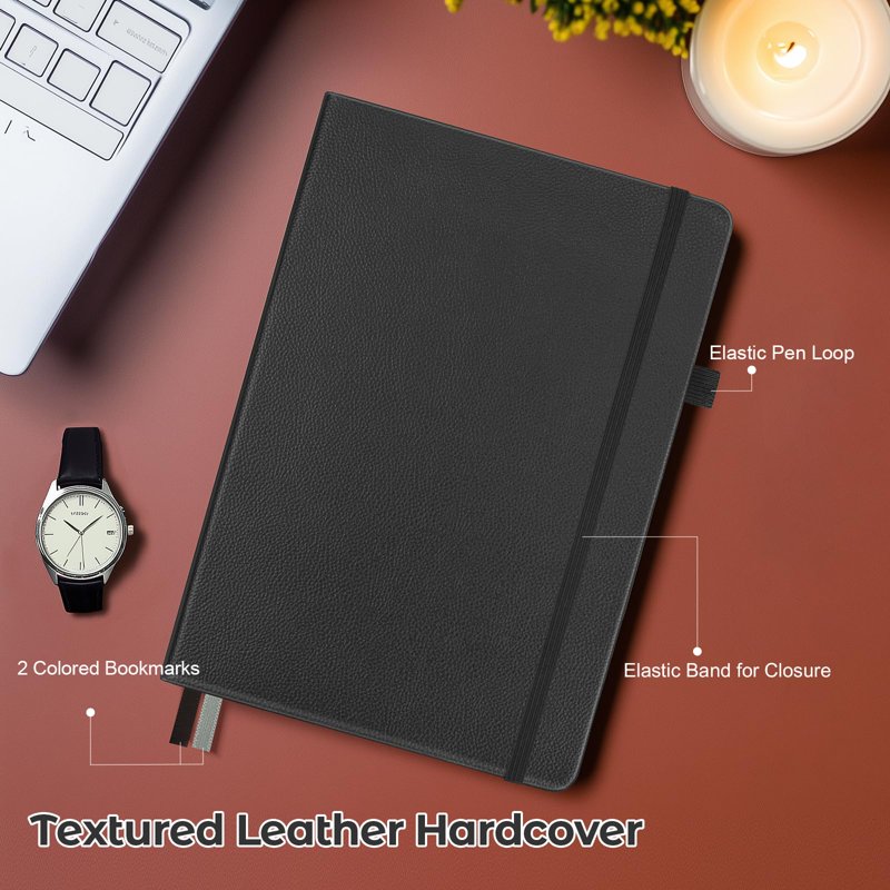 A5 Hardcover Notebook Set with Pockets, 192 Pages, College Ruled, 5 Pack