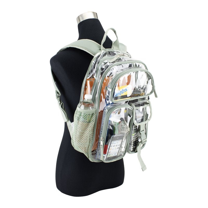 Unisex 16-Inch Clear Cargo Backpack with Multiple Pockets and Water Bottle Sleeve