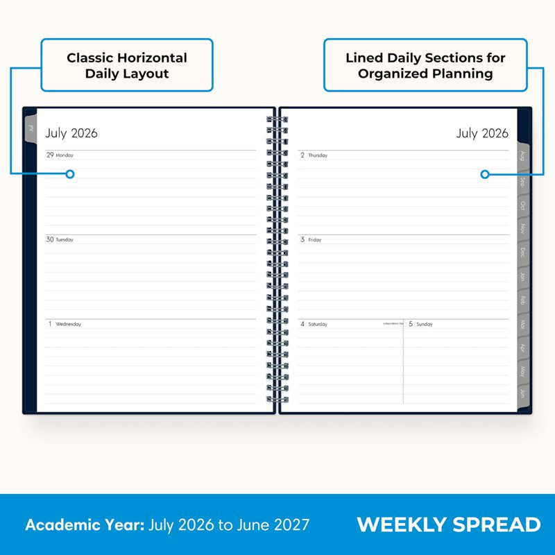 Academic Year Planner 2026-2027 - Weekly & Monthly Calendar, 7x9” Navy Cover