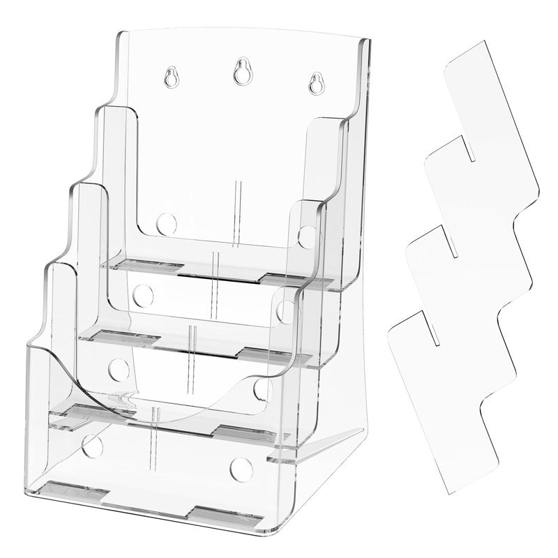 Acrylic Brochure Holder Stand 8.5x11 inch Multi-Tier Display Organizer with Removable Dividers