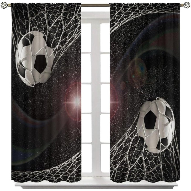 Kids Football Goal Galaxy Pattern Window Curtains - Insulated 2 Panels Set
