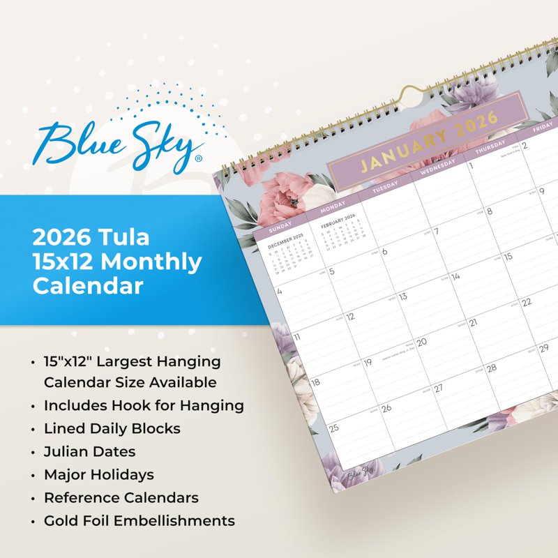 2026 Monthly Wall Calendar - Durable 15x12 Inch Schedule for Home Office Classroom