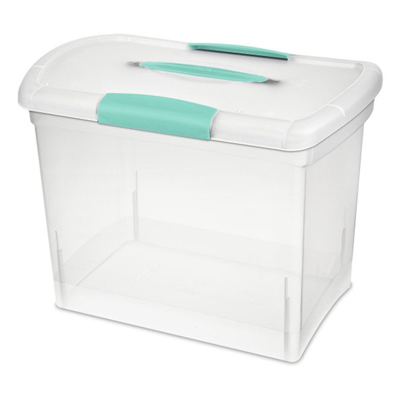 Large Clear File Storage Box with Handle and Latch - Pack of 12
