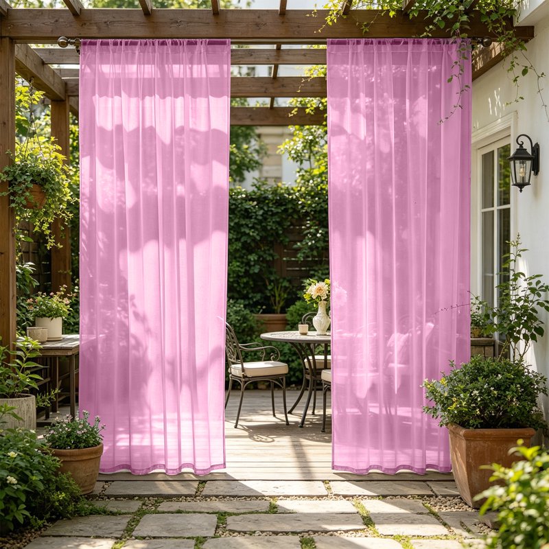 Outdoor Sheer Voile Curtains Waterproof UV Resistant Light Filtering Patio Drapes