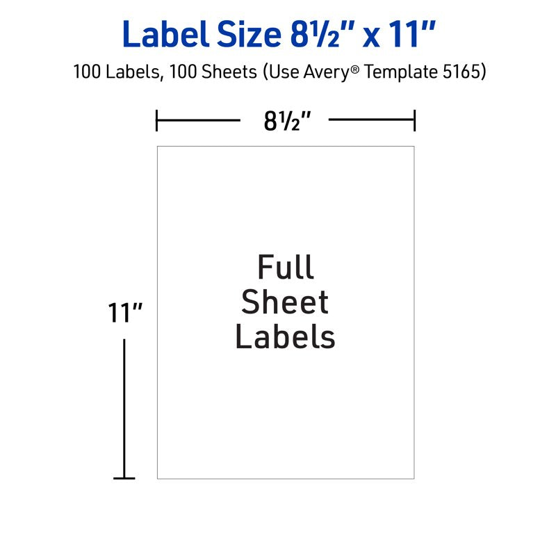 Full-Sheet Shipping Labels 8.5 x 11 Inch, White, 100 Pack - Laser Printable