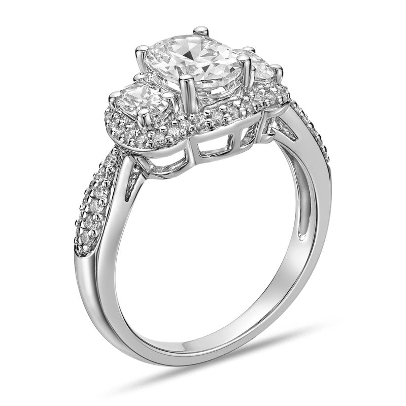 Sterling Silver 3-Stone Simulated White Diamond & Cubic Zirconia Ring - All Sizes