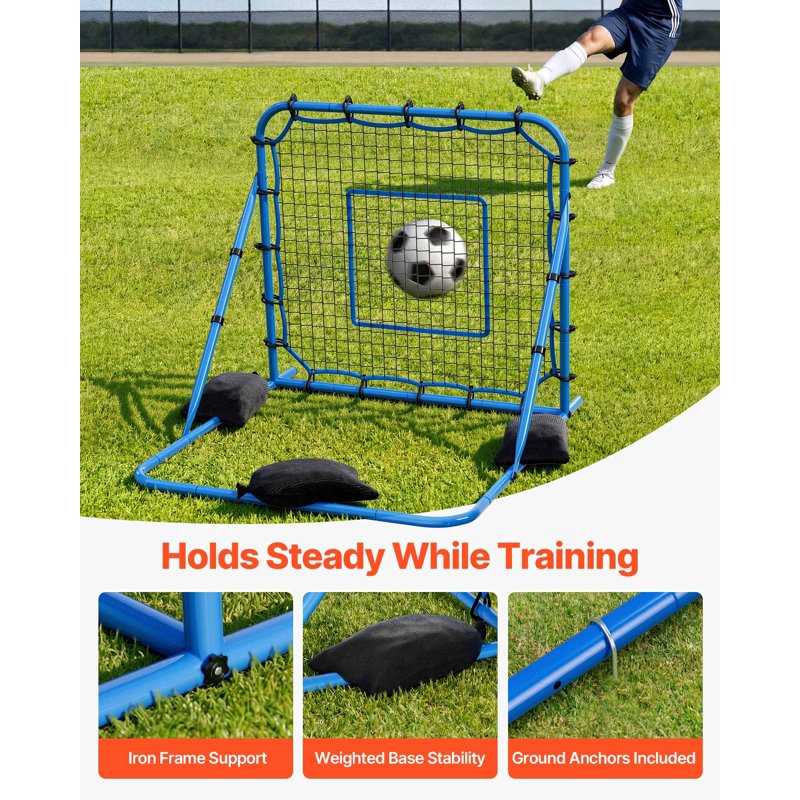 Soccer Rebounder Net with Heavy-Duty Iron Frame – 3.7 x 3.7 ft Quick-Switch Angles