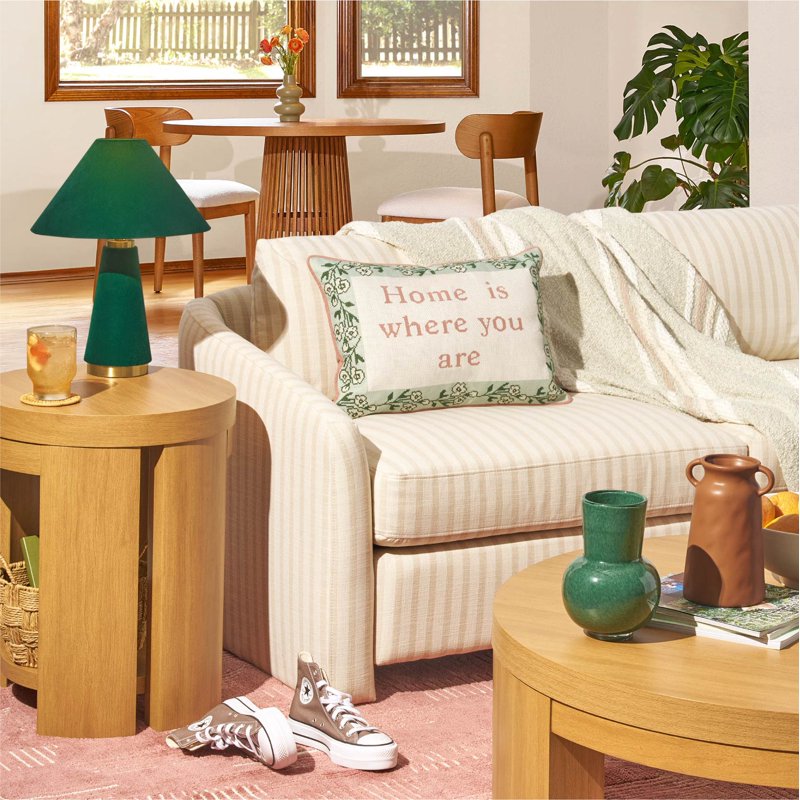 Green Velvet Table Lamp - 19-Inch Modern Bedroom & Living Room Lighting