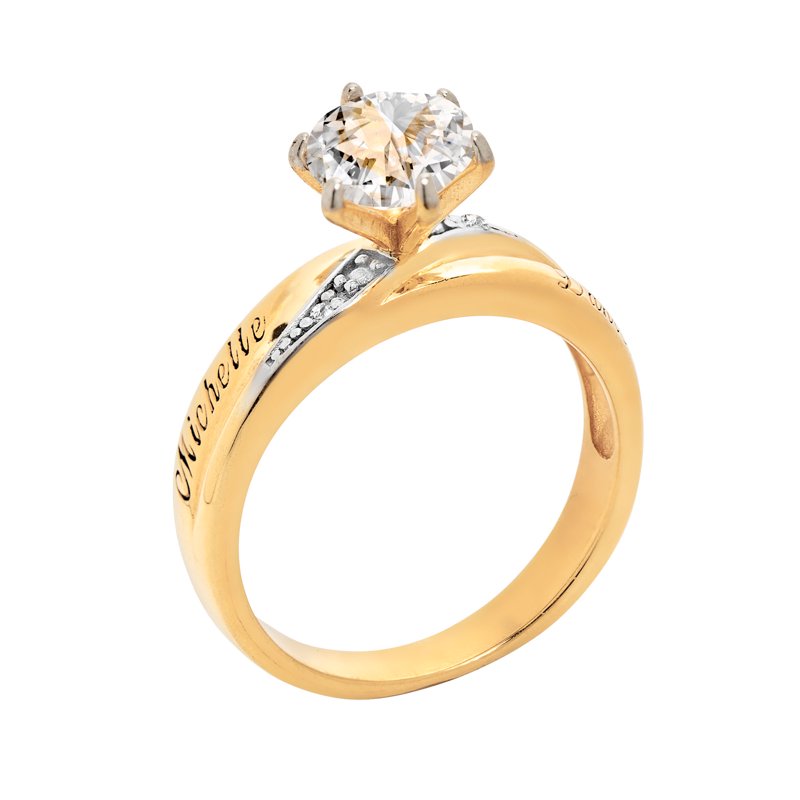 Personalized Bridal Wedding Ring with White Topaz & Diamonds - 14K Gold Plated Women’s