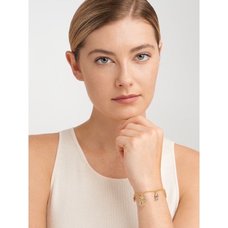 Diamond Charm Bracelet Set in 14K Gold Plated Brass, 7.25 Inch Women’s Jewelry