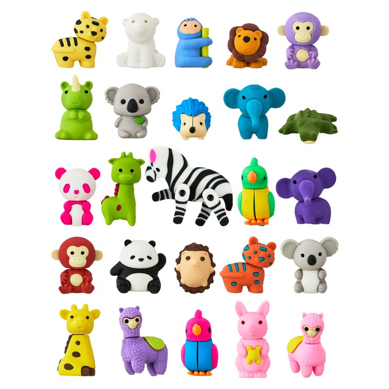 Animal Erasers Pack - 25 Colorful Pencil Topper Stationery Set for Kids