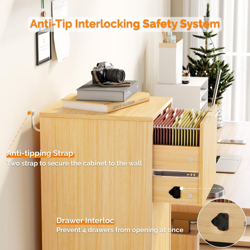 Modern 3-Drawer Wood File Cabinet for Letter Files - Vertical Storage