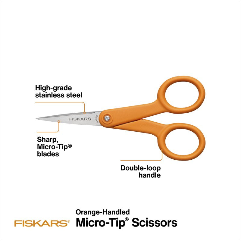 Micro-Tip Scissors 5 Inch Precision Cutting with Orange Handle - Pack Options