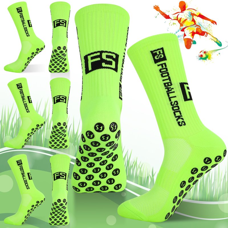 Hengguang 3 Pairs Non-Slip Soccer Socks with Circular Silicone Grip - Fluorescent Green, US 7.5-10.5