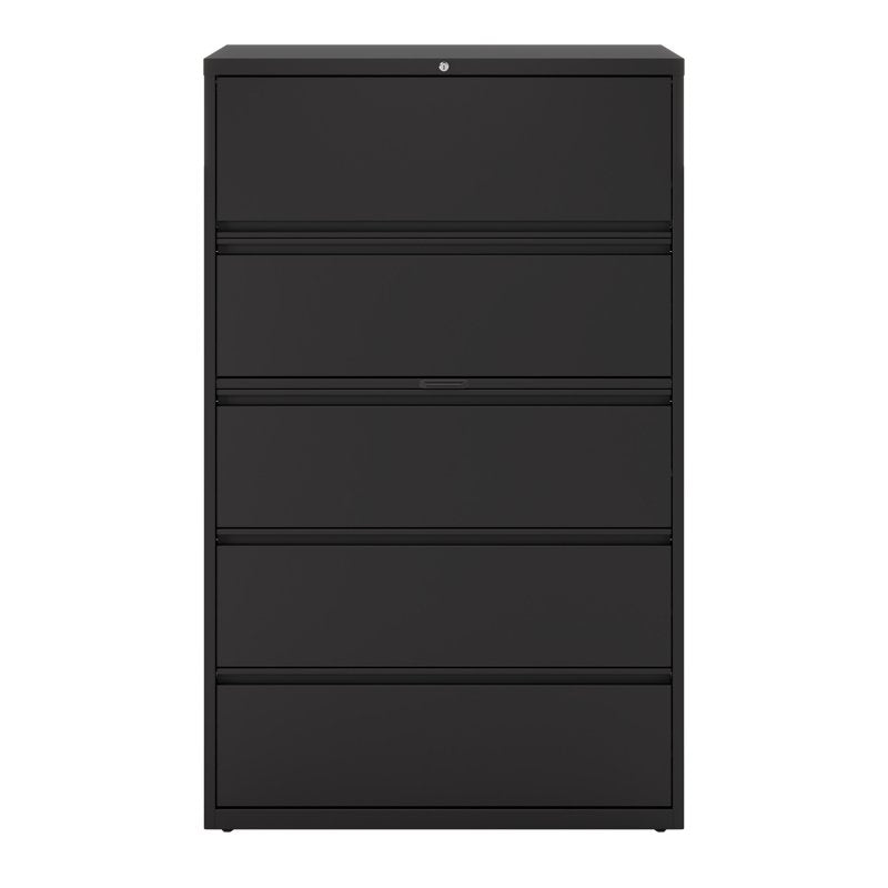 42-Inch Wide Metal 5-Drawer Lateral File Cabinet in Black - Heavy Duty Office Storage