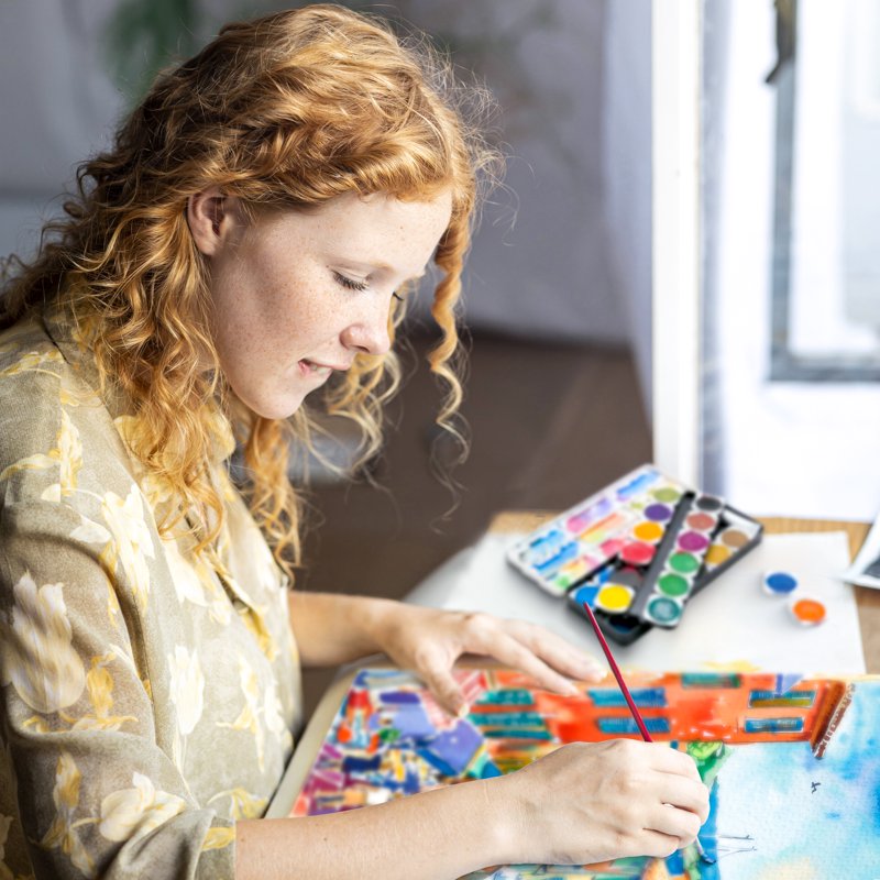 Kids Watercolor Paint Set - 24 Vibrant Cakes with Brush & Palette for Beginners & Artists