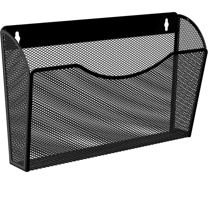 Wall Mount Mesh File Organizer - Hanging Desktop Magazine & Document Holder, Black