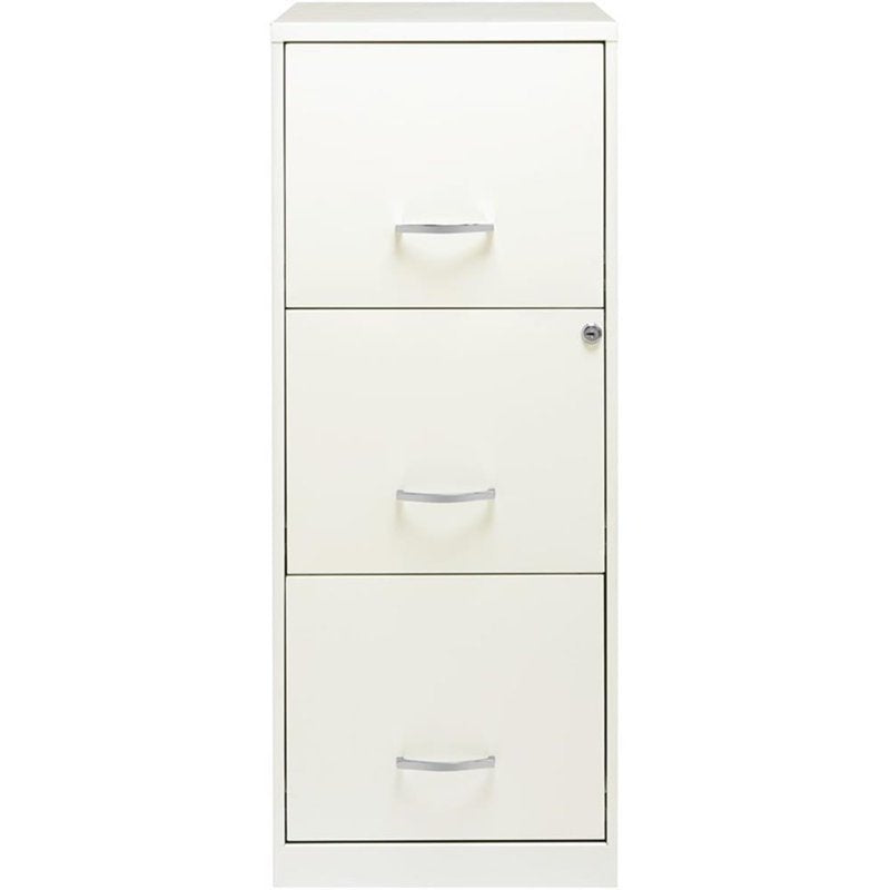 Vertical File Cabinet 3 Drawers Steel Office Storage in Pearl White