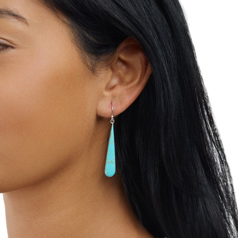 Sterling Silver Teardrop Earrings with Simulated Turquoise for Women & Teens