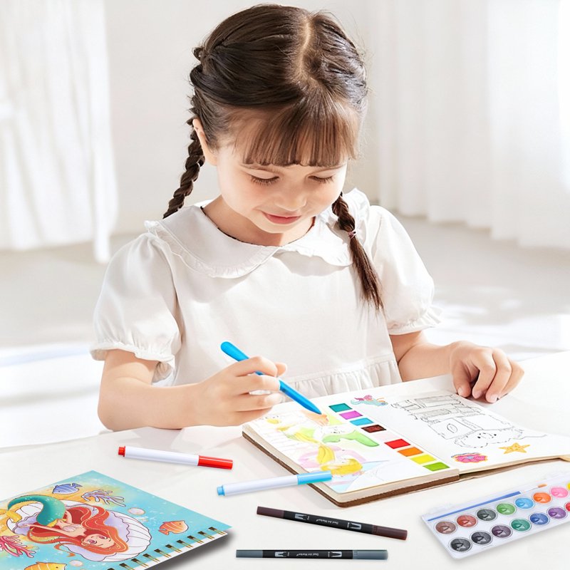 Kids Mermaid Art Set with Washable Markers and Stickers - Creative Craft Kit for Ages 3-12