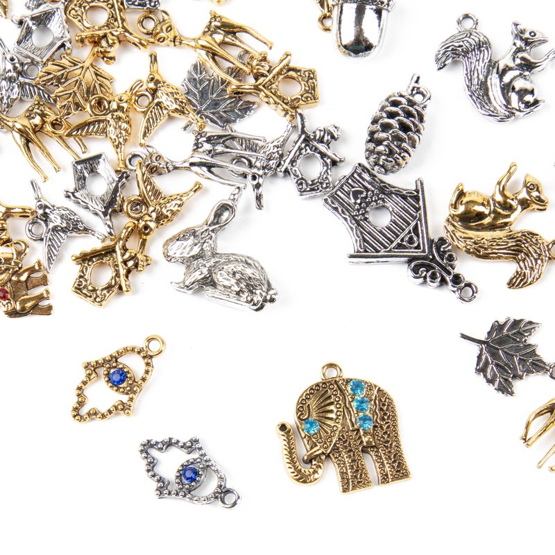 Jewelry Charm Assortment Set - Silver & Gold Mix, 50 Pieces for DIY Jewelry Making