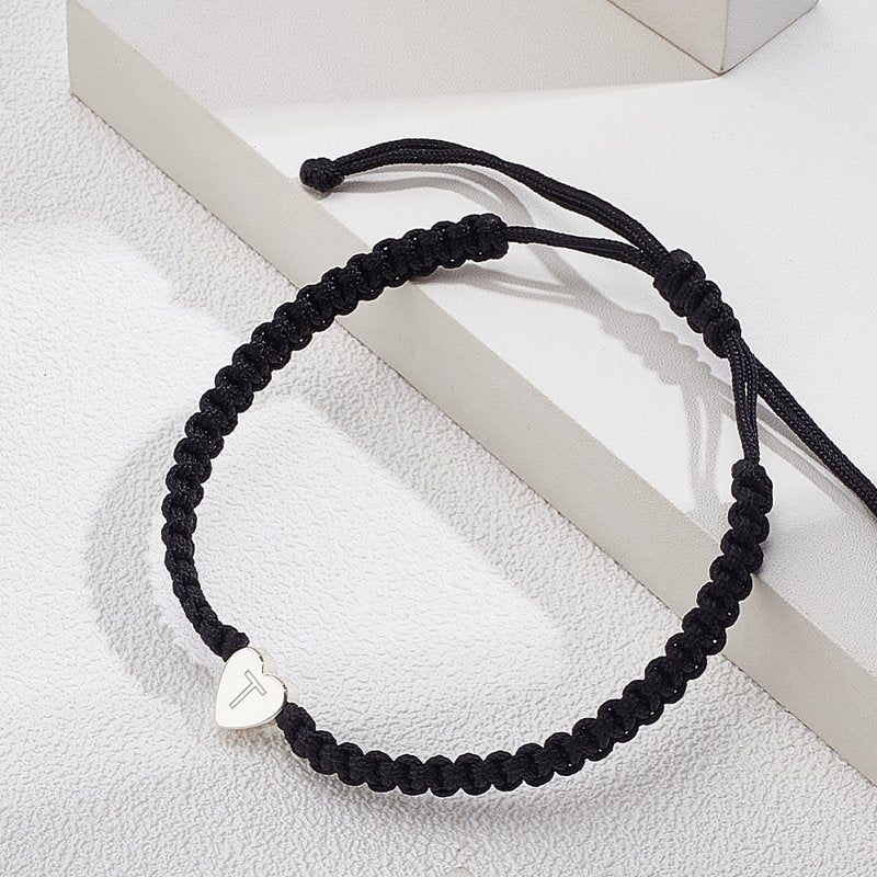 Adjustable Nylon Cord Bracelet for Women Men with Heart Letter T Pendant - Lead-Free Nickel-Free