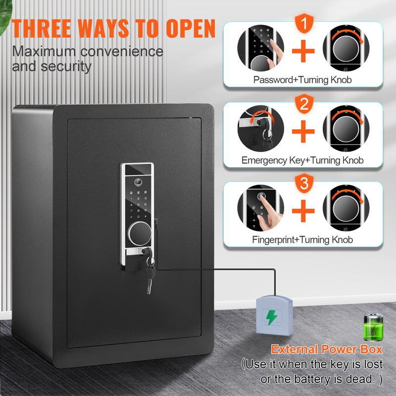 Security Safe Box 2.2 Cu Ft with Fingerprint & Digital Lock, Fireproof Steel Safe
