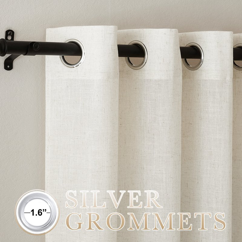 Linen Light Filtering Curtains for Bedroom and Living Room - Grommet Style, Semi Sheer, 52x95 Inches, 2 Panels