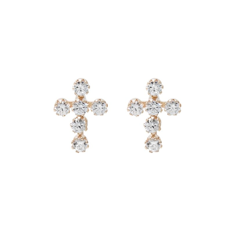 Girls Tween 14K Gold CZ Cross Stud Earrings Jewelry Gift