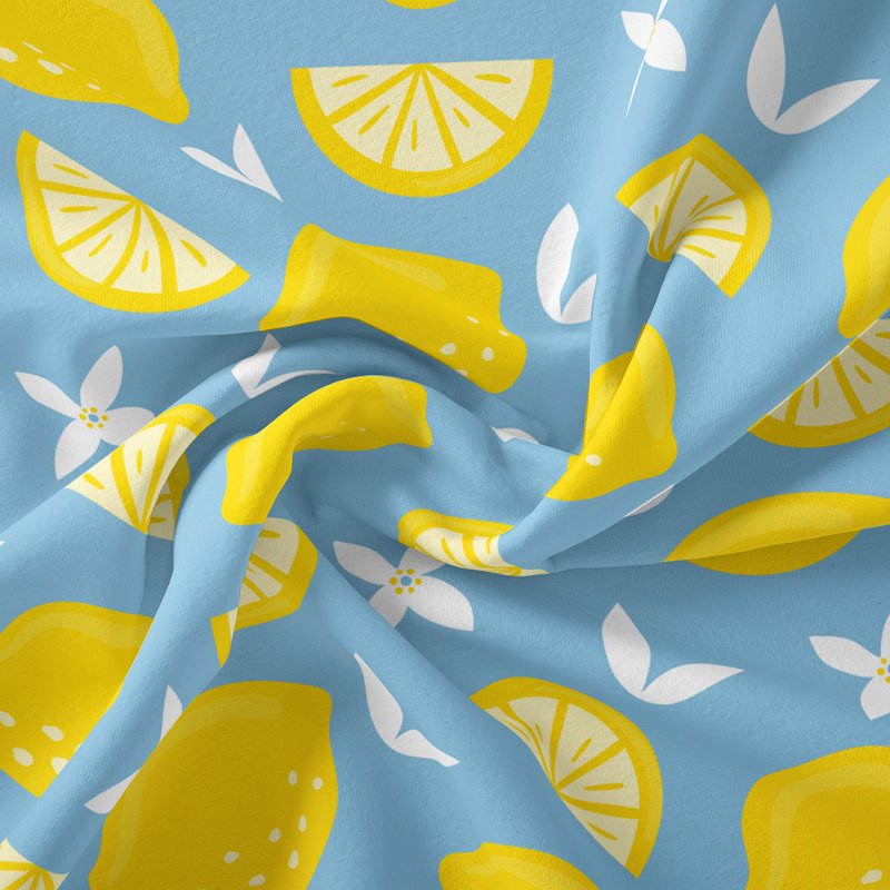 Poly-Cotton Lemon Toss Fabric 44" x 2 Yards - Blue for Crafts & DIY Projects