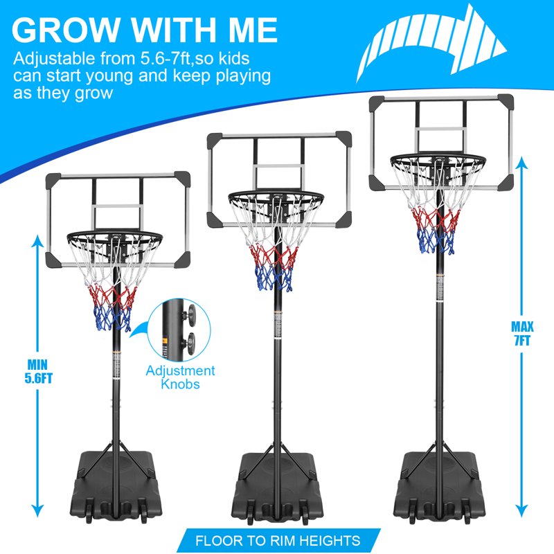 Portable Adjustable Basketball Hoop for Kids & Adults - 28 Inch Backboard with Wheels