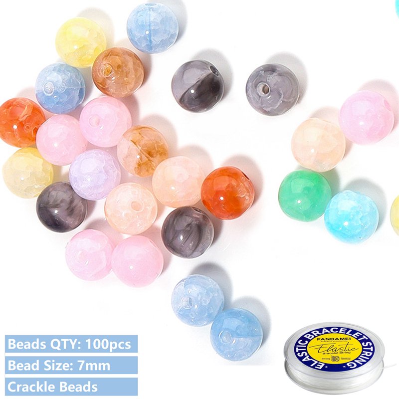 Colored Bead Set for Jewelry Making 400 Pieces 7mm Alphabet & Crackle Beads
