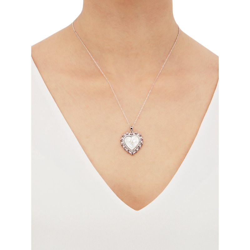 Sterling Silver Heart Pendant with Mother of Pearl & Crystals – Mom Gift Necklace 18"