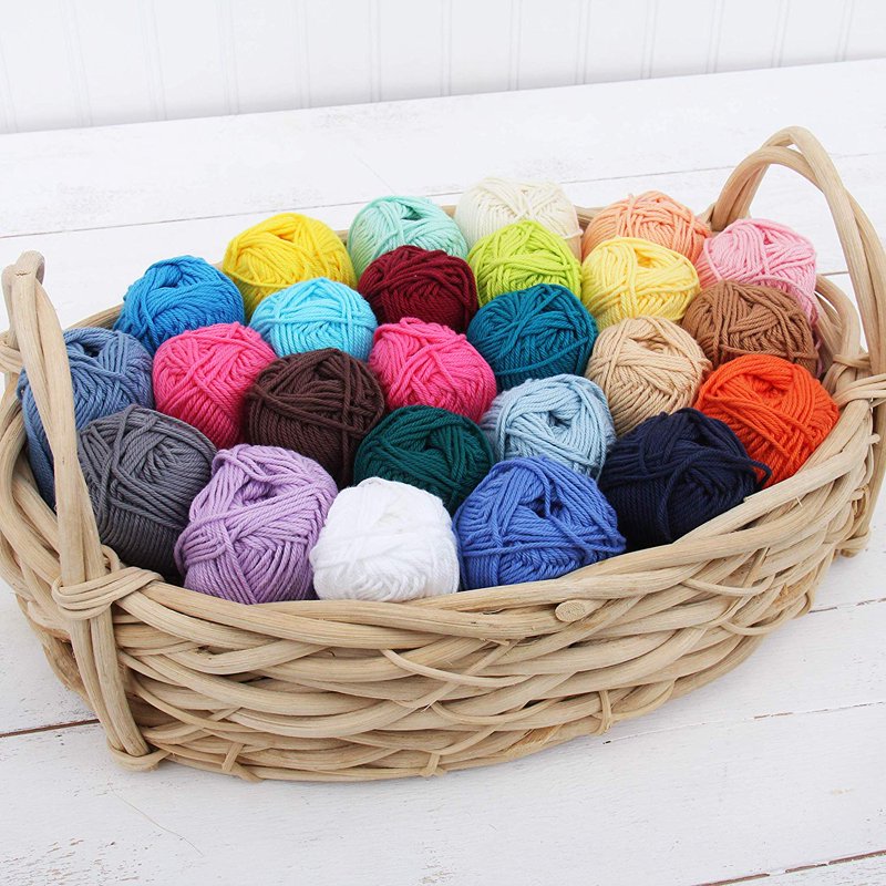 Cotton Crochet Yarn Skeins - 50g Worsted Weight for Knitting & Crocheting, 30 Colors